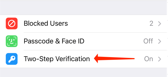 Enabling two-step verification on Telegram for iPhone
