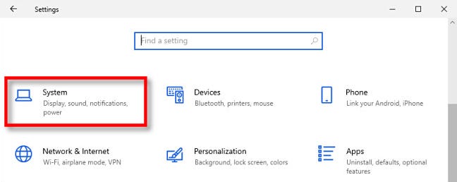 In Windows 10 Settings, click "System."
