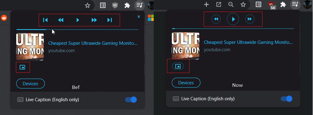 Next/previous track buttons removed from Google Chrome's media player