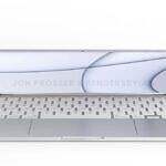 MacBook render silver white keyboard open