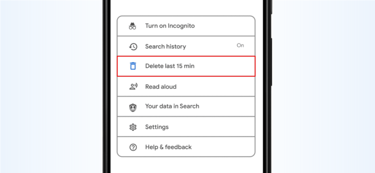 delete last 15 minutes from Google Search app