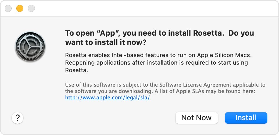 macOS Big Sur Rosetta install alert