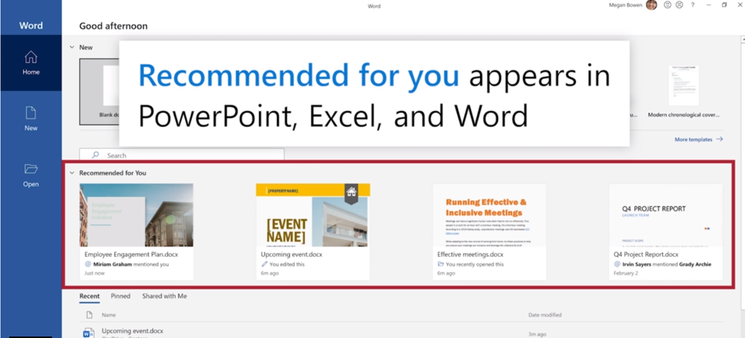 AI-guided Recommended Files coming to Microsoft Office soon