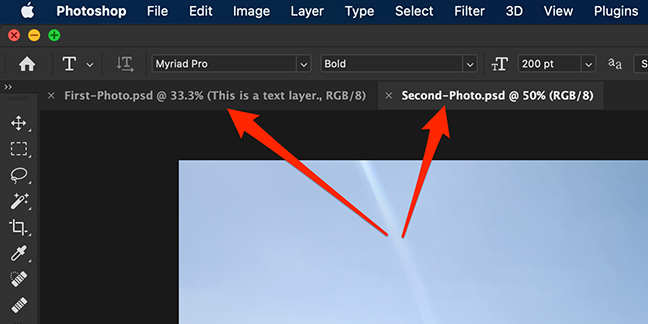 Multiple document tabs in the Photoshop interface.
