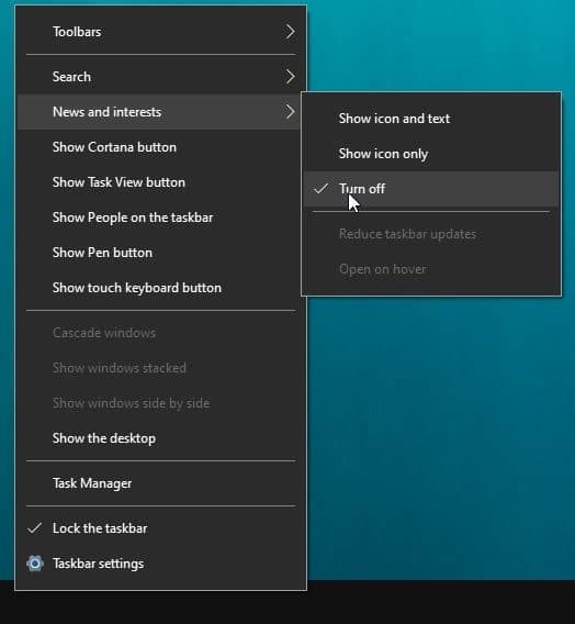 remove weather information from taskbar in Windows 10 pic3