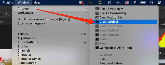 Click 2-up Vertical option on the Photoshop window