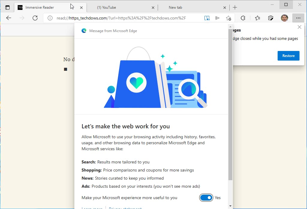 Edge is getting its own ad tracking opt-in prompt on Windows 10