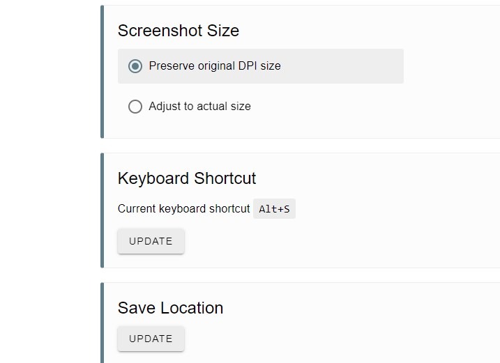 Screenshot Capture Chrome extension settings