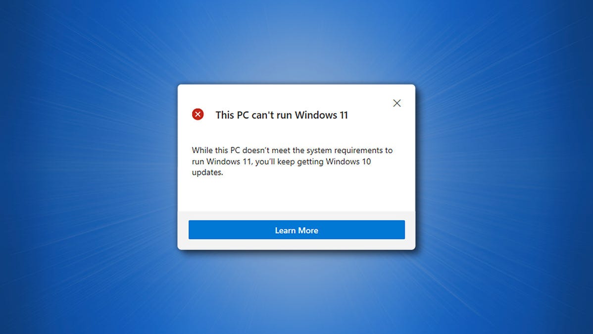 The "This PC Can't Run Windows 11" window from PC Health Check