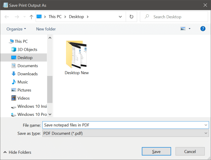 save text file in notepad as PDF or HTML in Windows 10 pic7