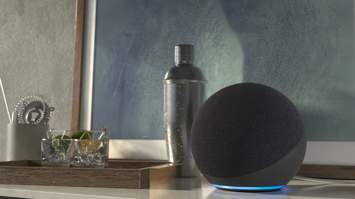 Amazon Alexa device on countertop in home