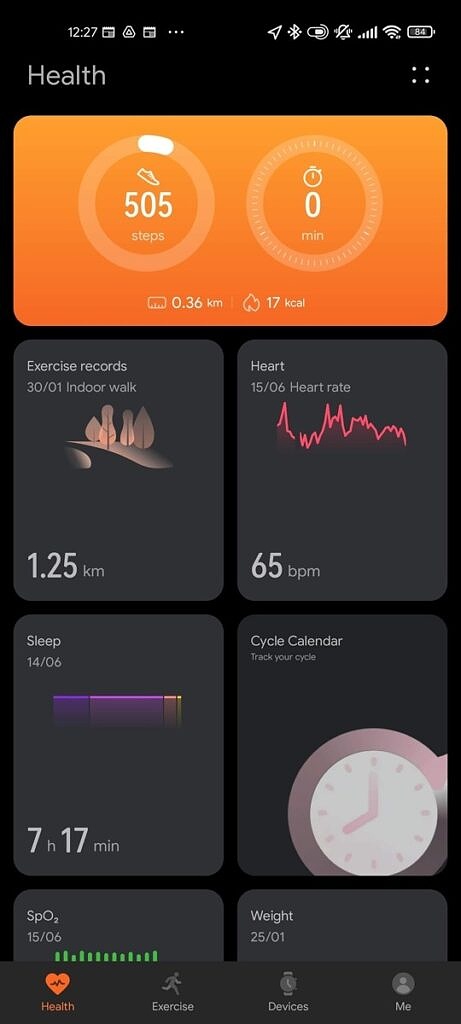 Huawei Health app dashboard