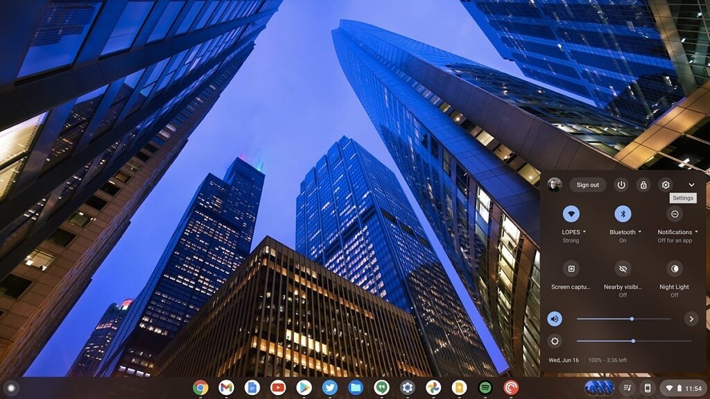 Settings cog on Chrome OS