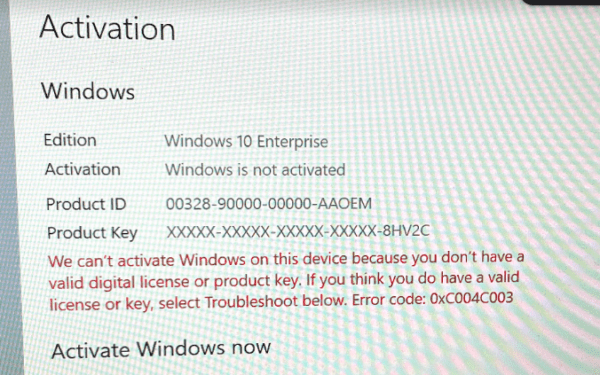 Fix Windows Activation Fails with Error 0xC004C003
