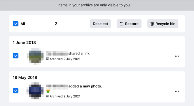 Restoring Archive Posts on Facebook.com
