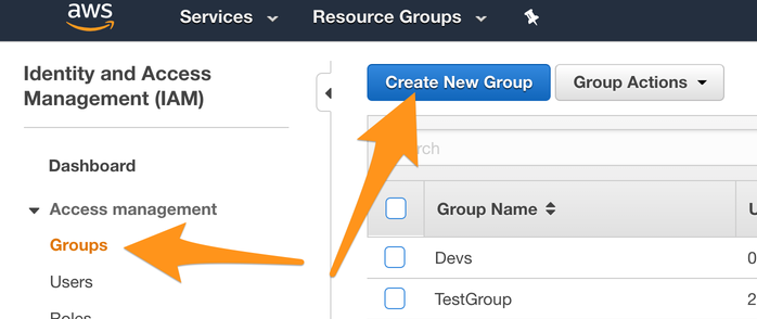 Create new group from "Groups" tab.