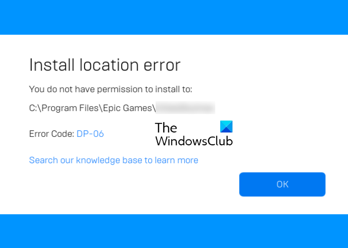 How to fix Epic Games error code DP-06, Install location error