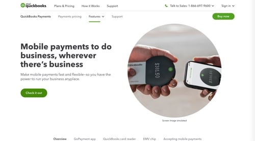 Home page of QuickBooks GoPayment