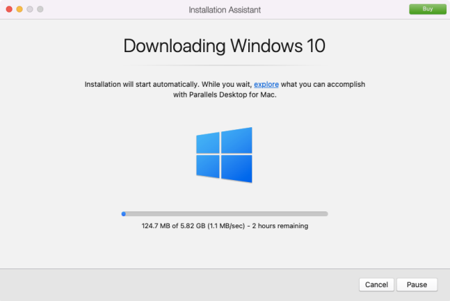 Installation Wizard downloading Windows 10 from Microsoft servers.