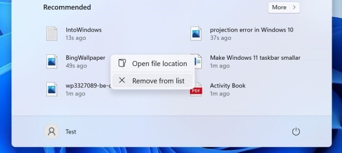remove or disable recent files from Start menu in Windows 11 pic6