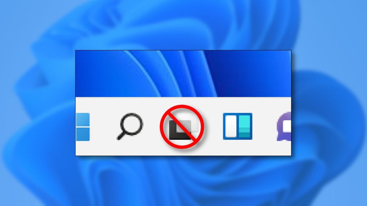 A crossed-out Task View button on the Windows 11 taskbar.