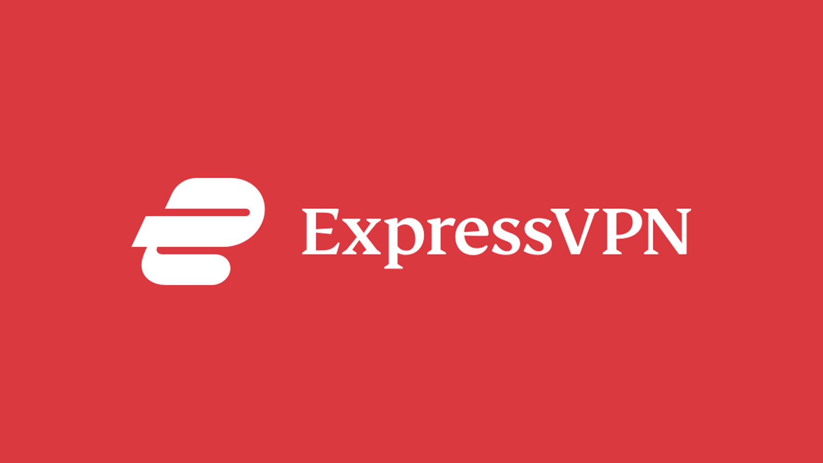 ExpressVPN company name and logo against red background