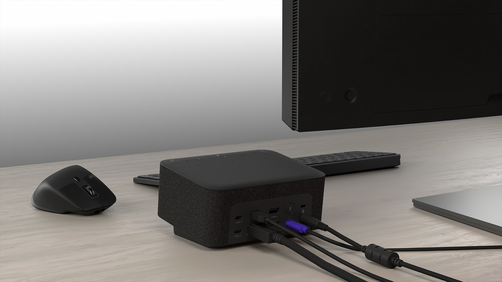 The Logi Dock's backside with several USB ports.