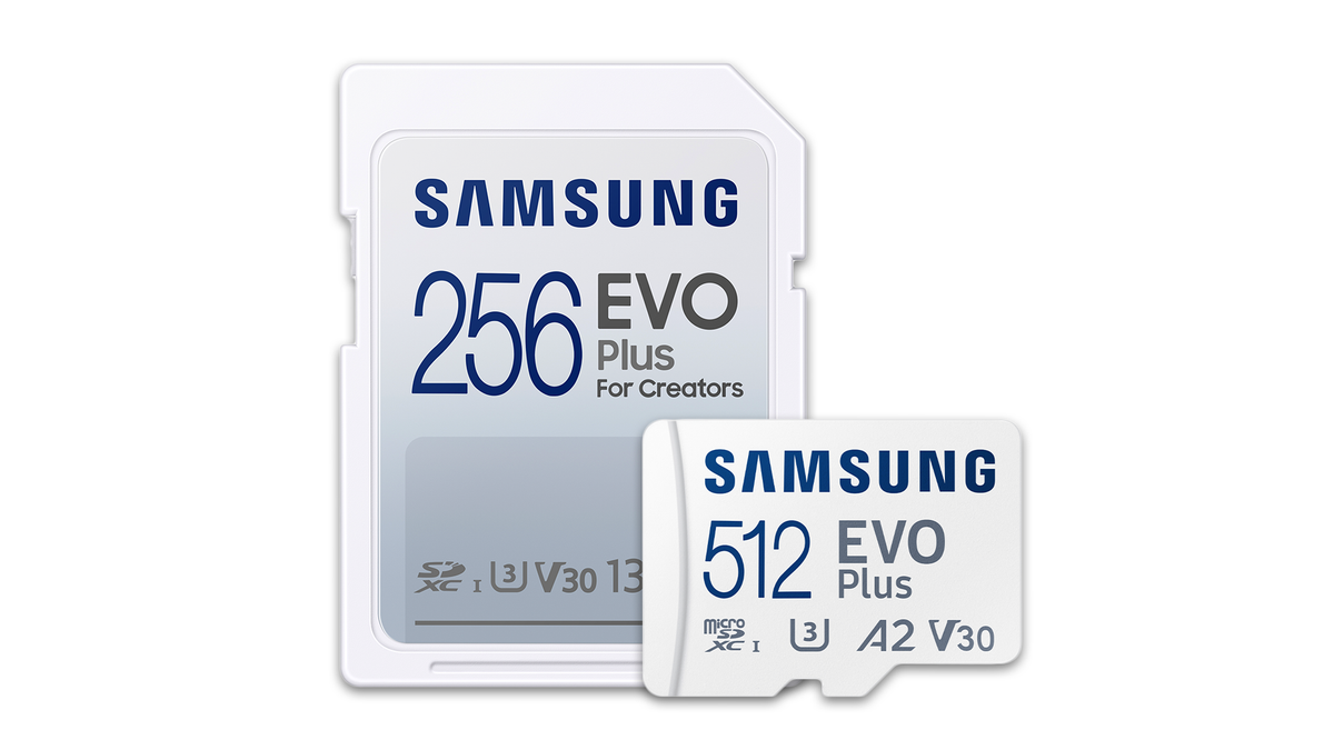 Samsung EVO Plus SD and MicroSD cards.