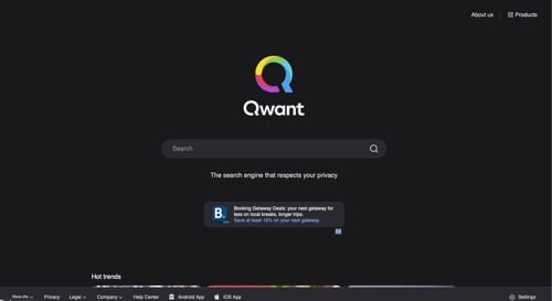Home page of Qwant