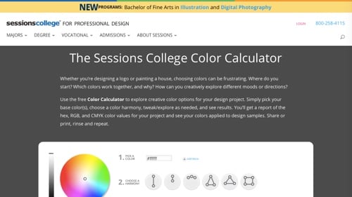 Home page of Sessions College Color Calculator