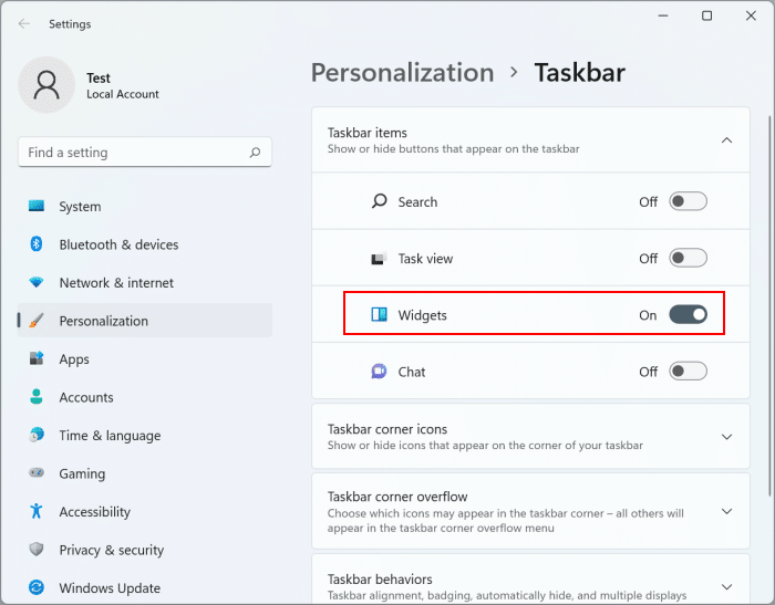 add Widgets icon to Windows 11 taskbar pic2