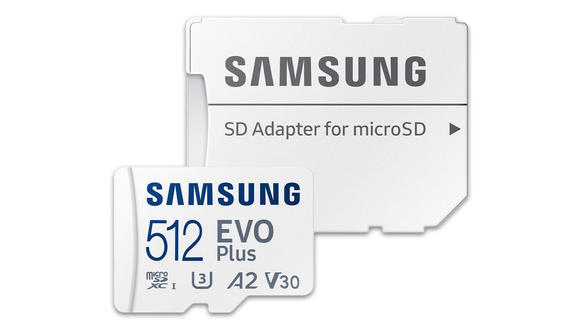 Samsung EVO Plus microSD card and adapter for regular SD card slot.