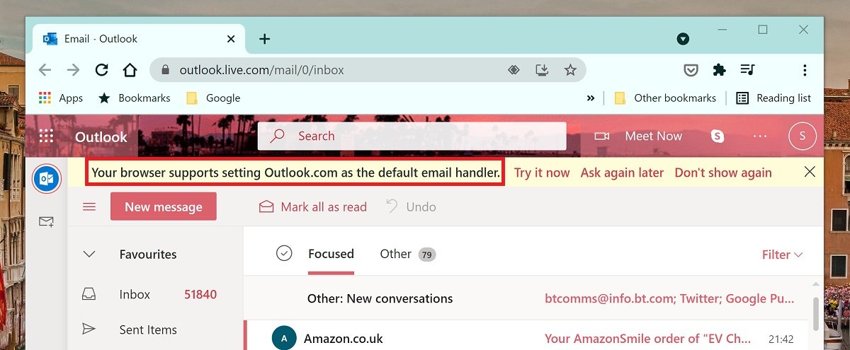 You can now set Outlook.com as your default email client