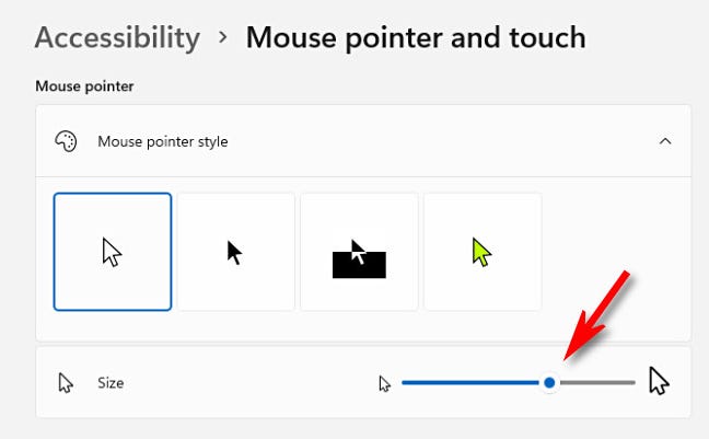 Use the "Size" slider to make your mouse cursor larger or smaller.