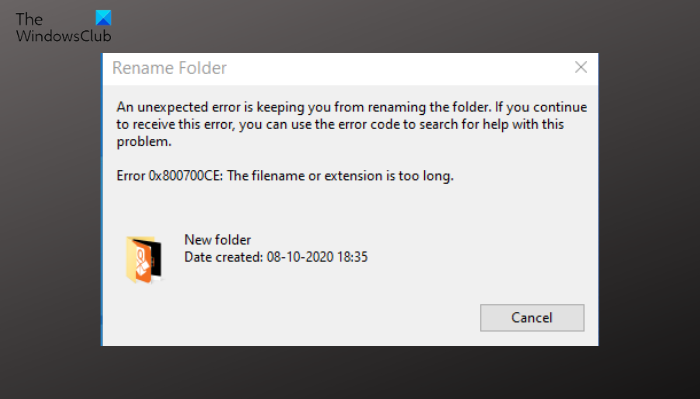 Fix Error 0x800700CE, The filename or extension is too long