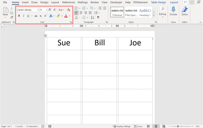Name tags in Word