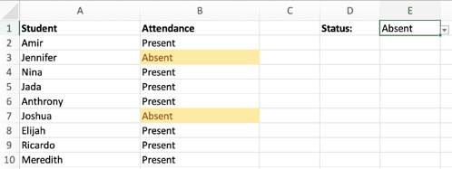Conditional Formatting when the attendance status is set to "Absent"