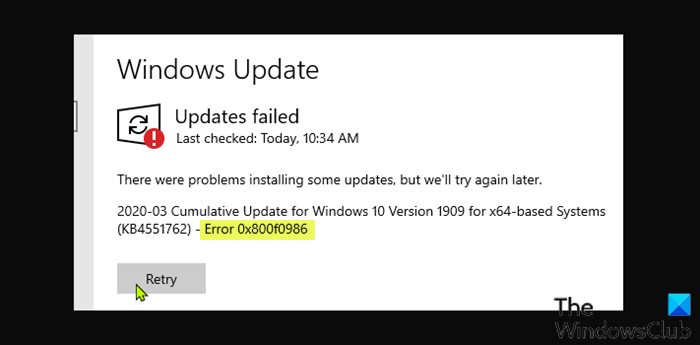 Fix Windows Update error 0x800f0986 on Windows 11/10