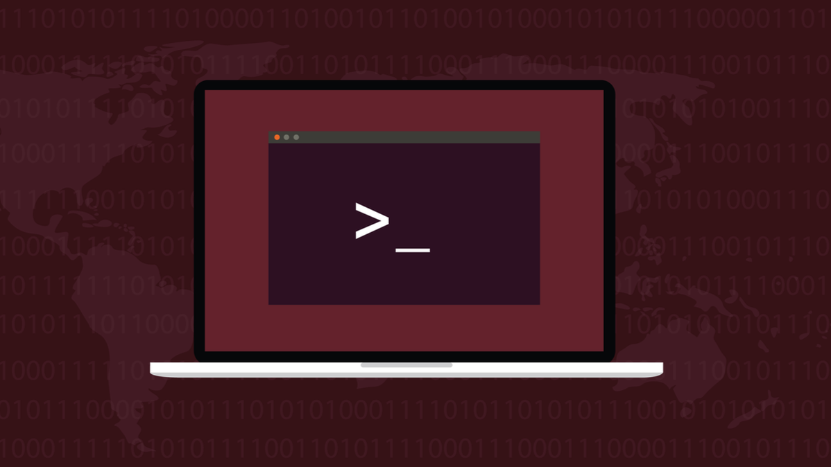 Linux terminal on a red background.