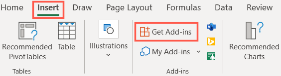 Get Add-ins on the Excel Insert tab