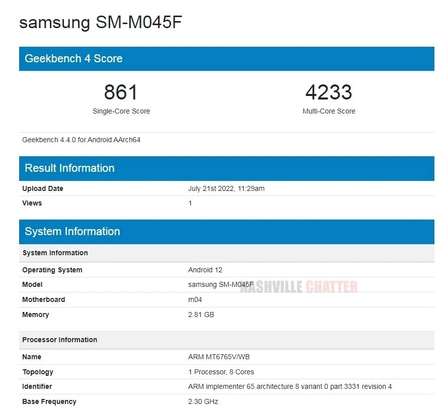 Samsung Galaxy M04 runs Geekbench with a Helio G35 chipset