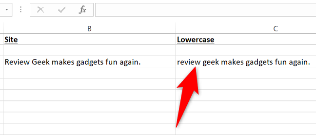 Lowercase text in Excel.