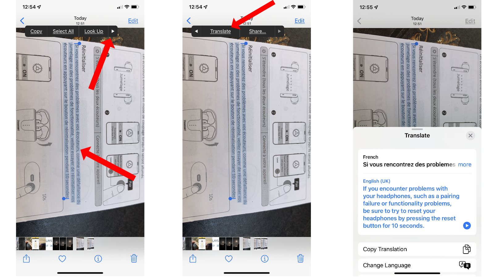 How to translate text on a photo on iPhone