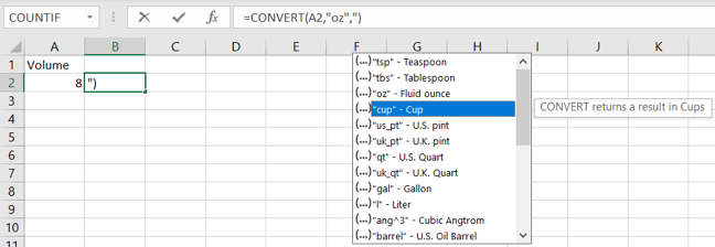 Dropdown to select a unit for the formula