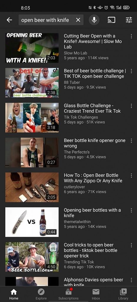 YouTube for Android tests showing a recommended Google Search result when searching in YouTube