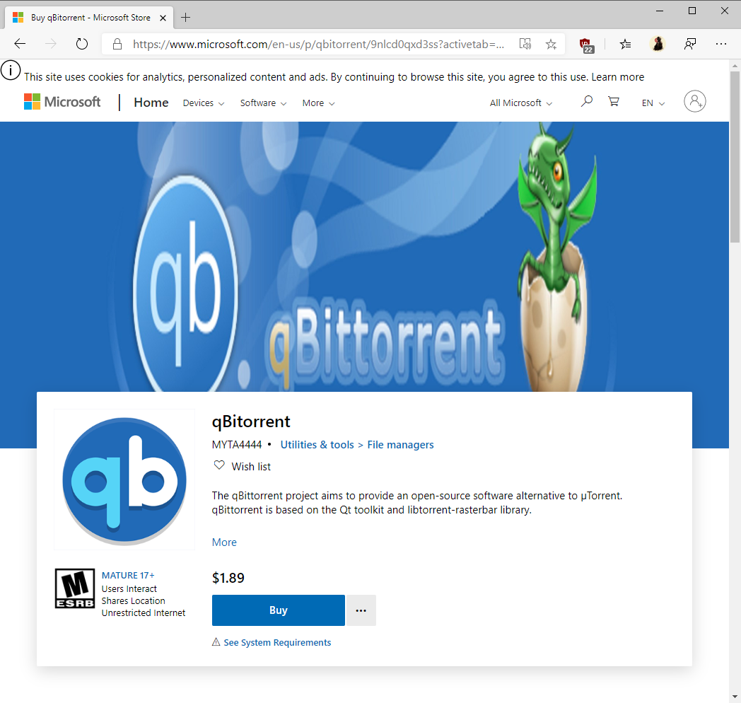 qBittorrent warns users not to install the Microsoft Store version