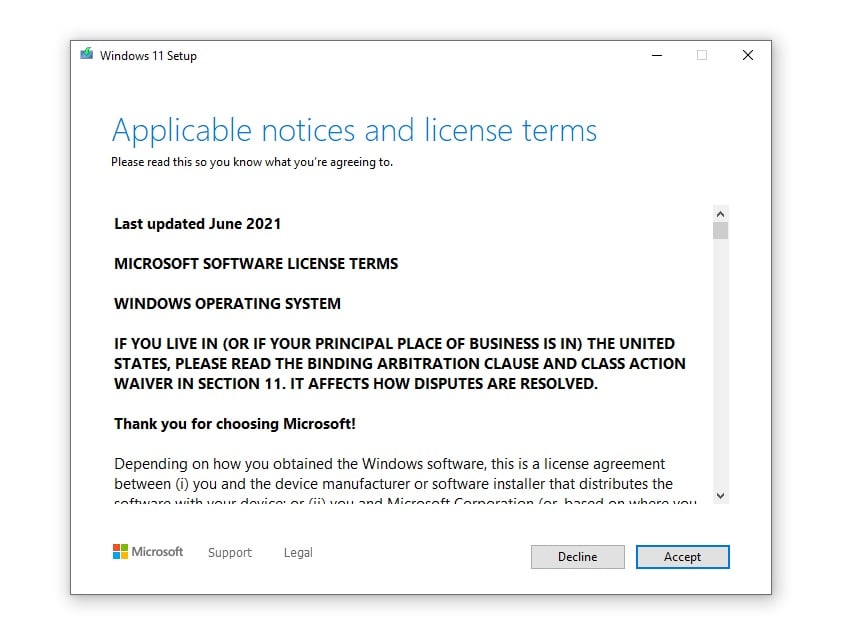 Windows 11 agreement