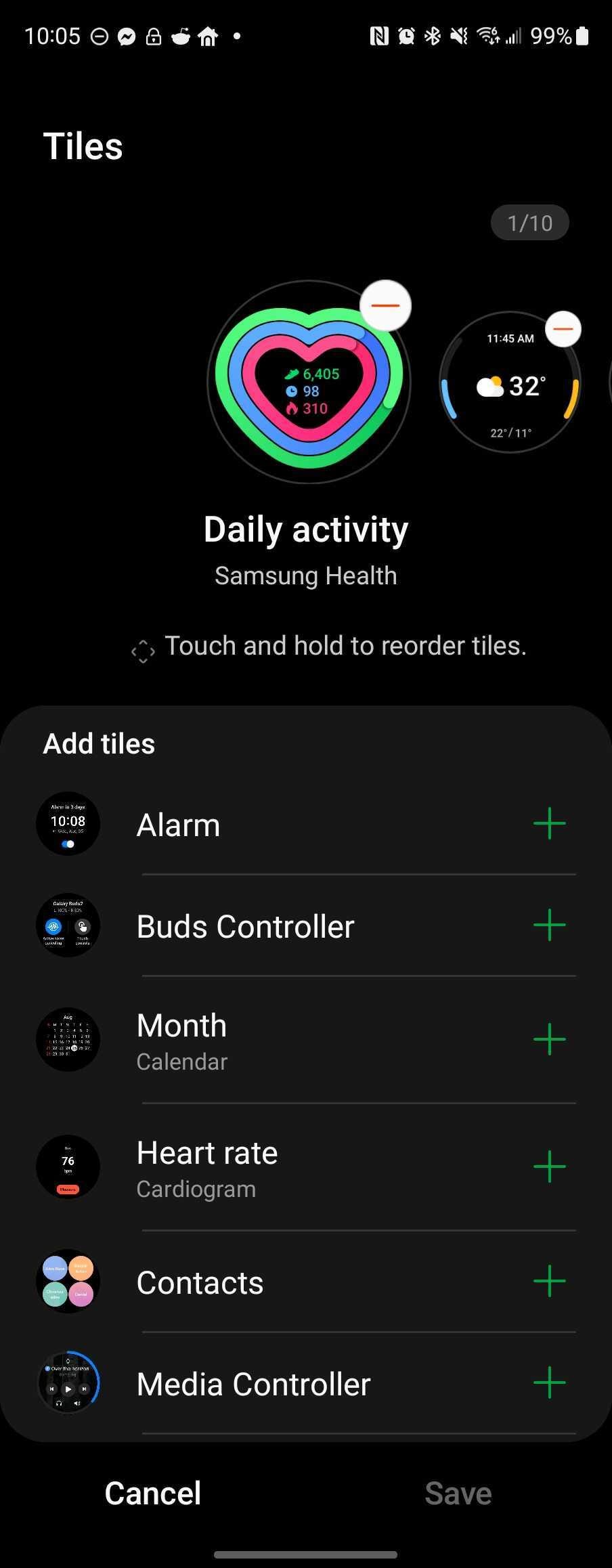 A daily activity log in the Galaxy Watch 4 App
