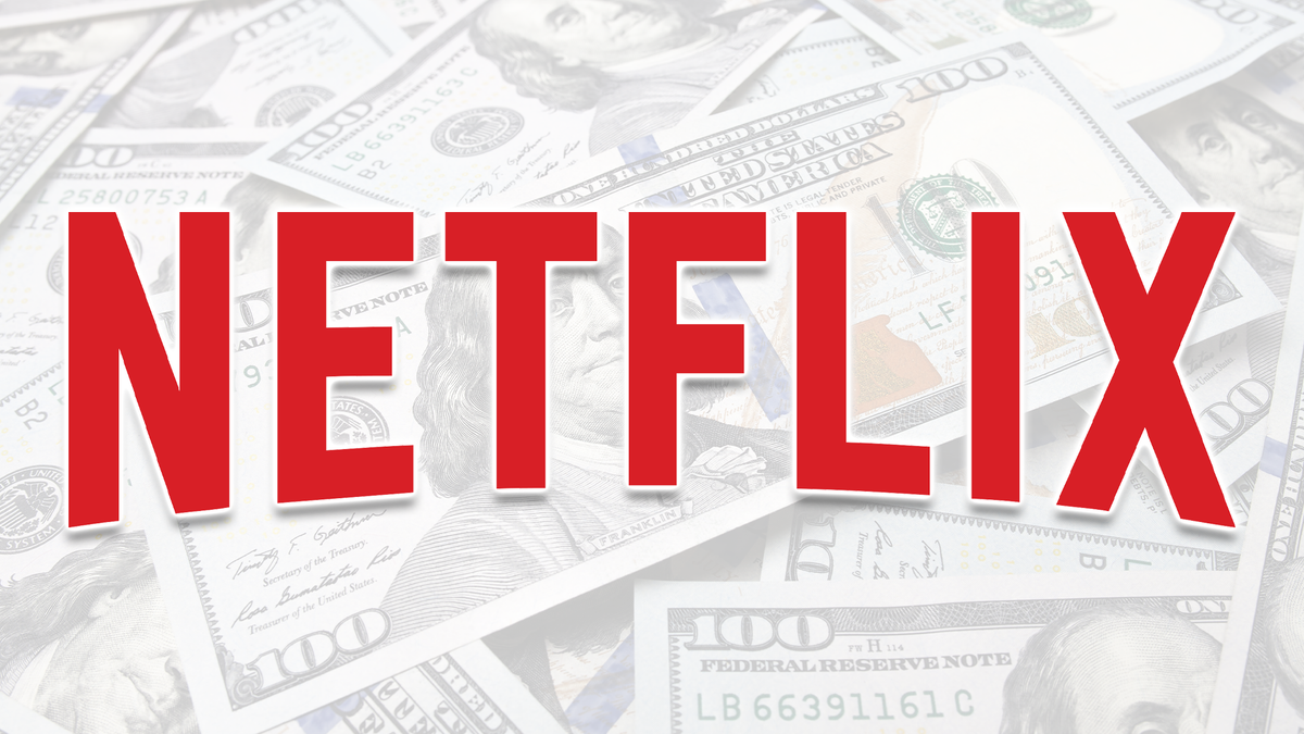 The Netflix logo over a bunch of cash.