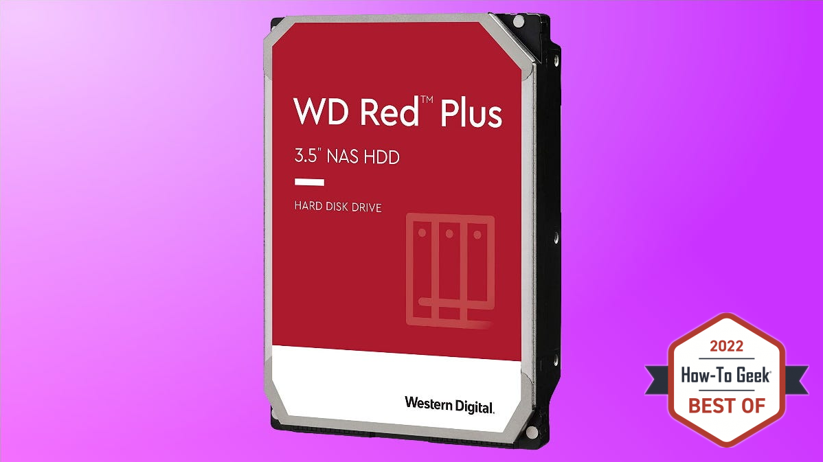 Western Digital Red Plus NAS HDD on purple background